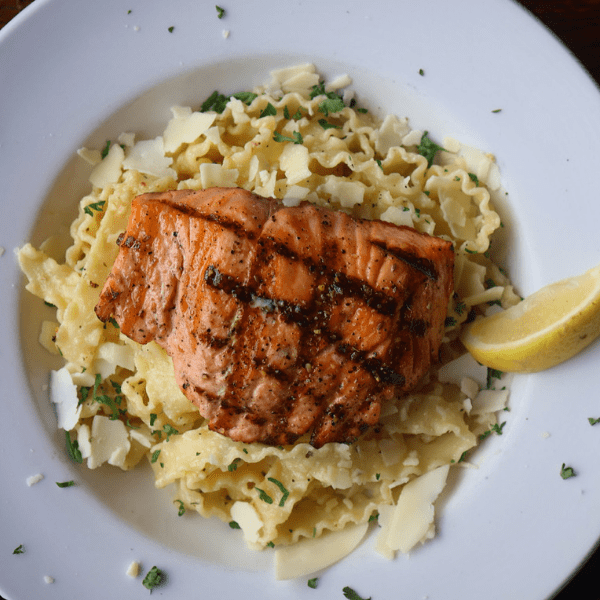 Salmon and garfunkel pasta at Shucks Fish House & Oyster Bar in Omaha
